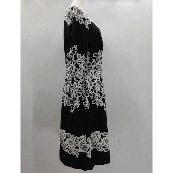 Adrianna Papell Sheath Dress Women's 12 Black White Floral Lace Print Cocktail - Picture 2 of 9